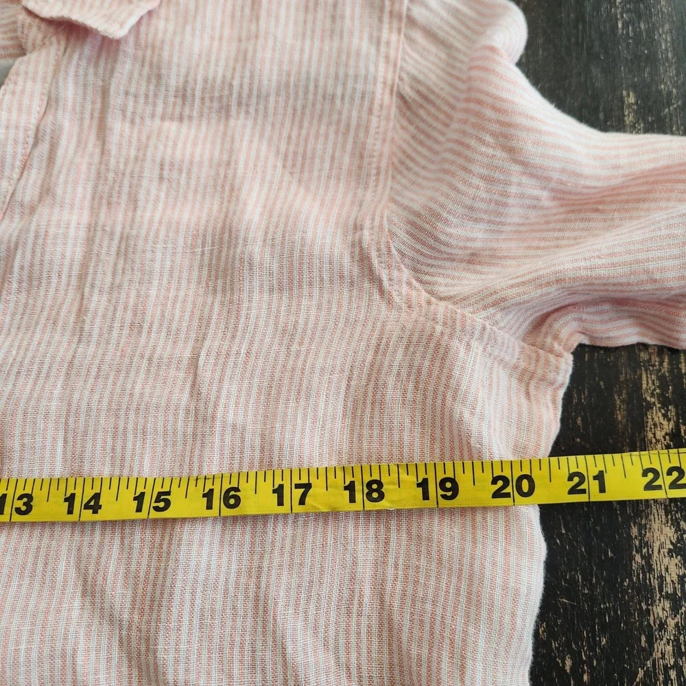 Martha Stewart 100% Linen Button-Front Tunic Top Pinstripe Pink White Small NWT